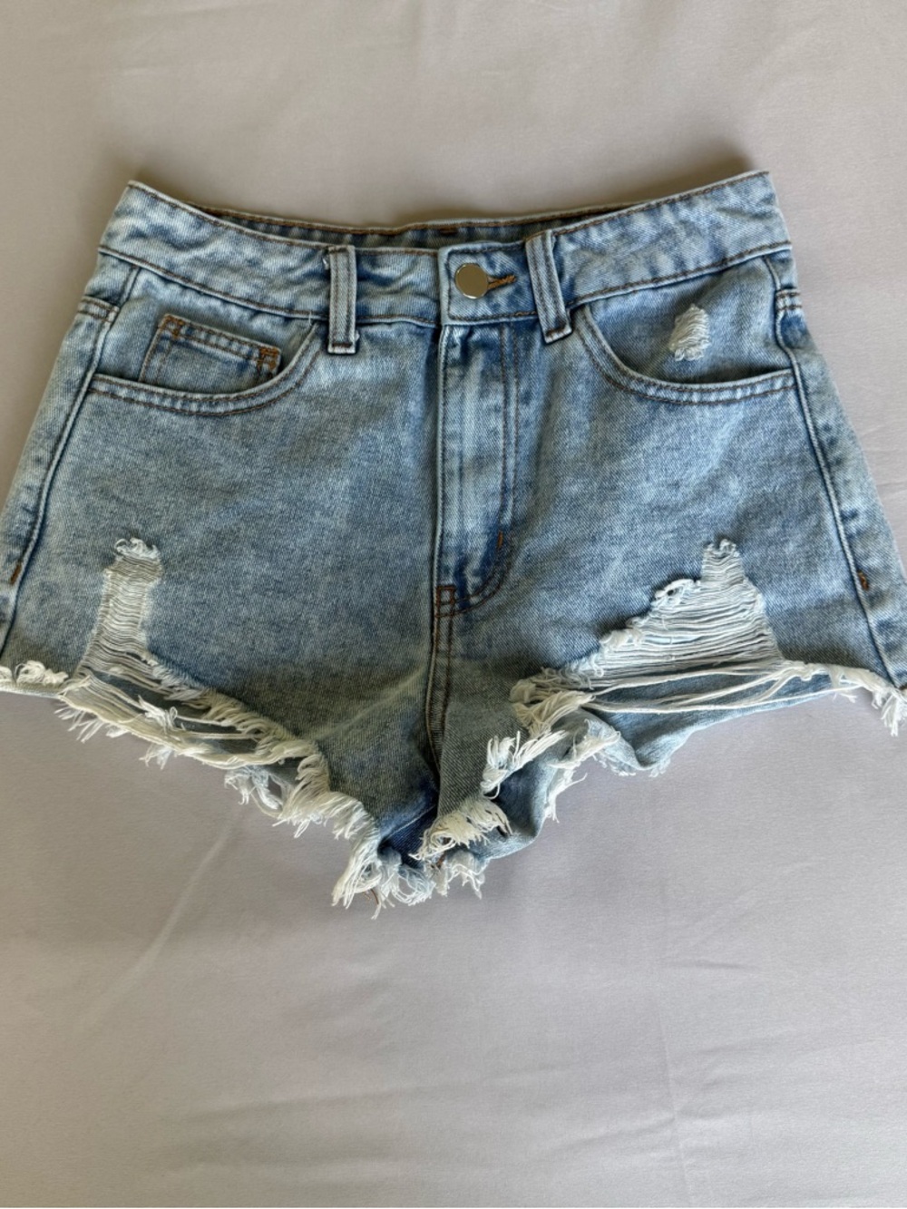 Light Blue Ripped High-Rise Denim Shorts